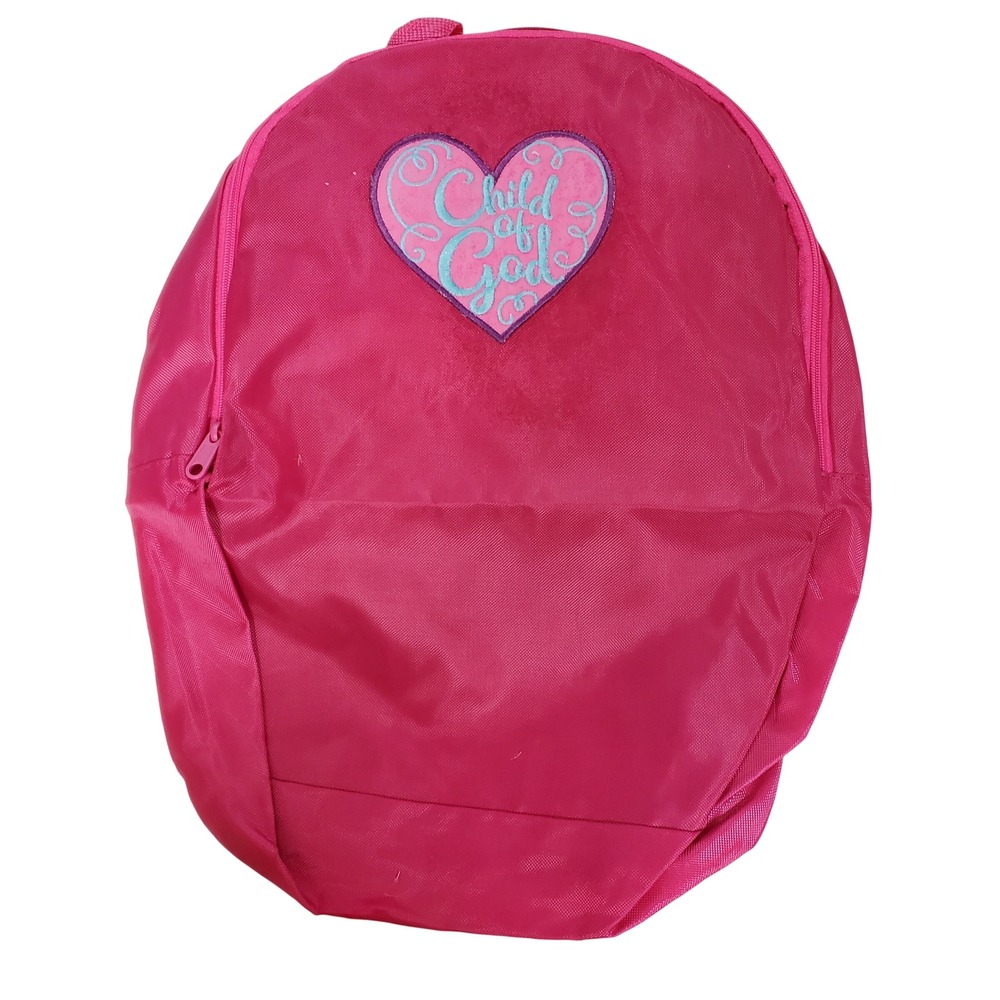 Child of God Pink Heart Embroidered Backpack Religious Inspirational School Bag